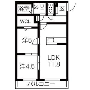 ラ・トゥール三条(2LDK/1階)の間取り写真