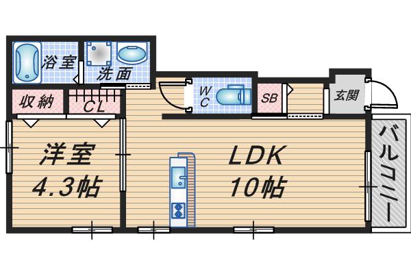 ハーフ コート 2番館(1LDK/1階)の間取り写真