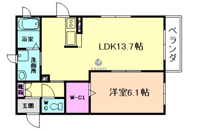 メゾンドコウ(1LDK/2階)の間取り写真