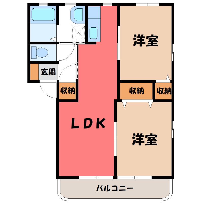 エレガン スクエアA(2LDK/2階)の間取り写真