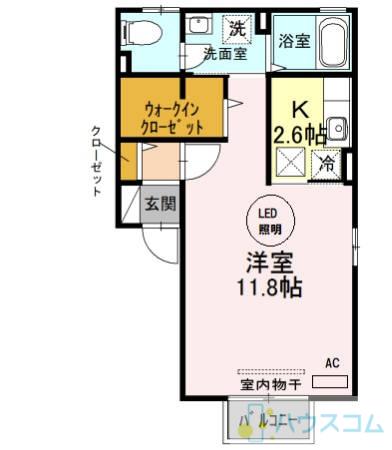 レシェンテ茨木G棟(1K/2階)の間取り写真