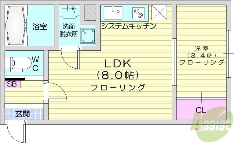 FROST(1LDK/1階)の間取り写真