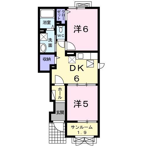 サンリバ- II(2DK/1階)の間取り写真