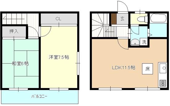 ファミーユ彩霞(2LDK/1階)の間取り写真