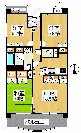 インペリアル花小金井(3LDK/3階)の間取り写真