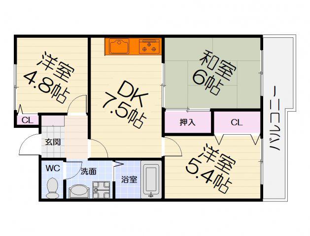ソシア加茂(3DK/2階)の間取り写真