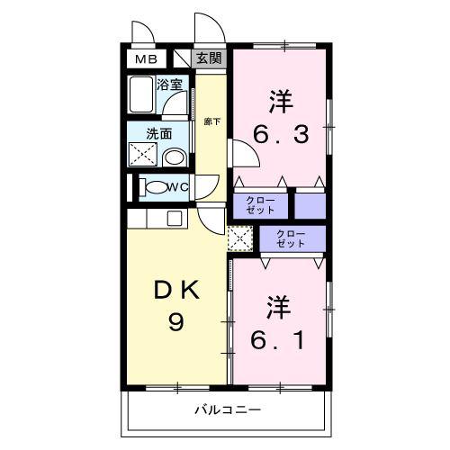クレマチス(2LDK/2階)の間取り写真