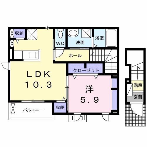 サンセール II(1LDK/2階)の間取り写真