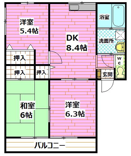 レトア坪屋(3DK/1階)の間取り写真