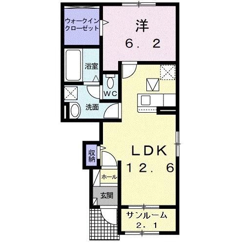 リバーサイドヒルズ I(1LDK/1階)の間取り写真