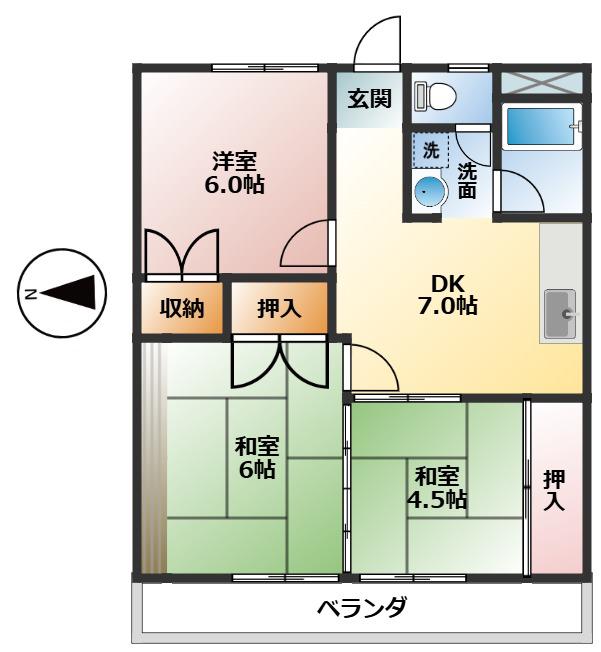 AL北新町(3DK/3階)の間取り写真