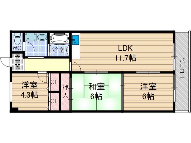 ベルメゾン茨木(3LDK/2階)の間取り写真