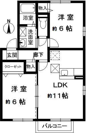 サンシャイン明田南(2LDK/1階)の間取り写真