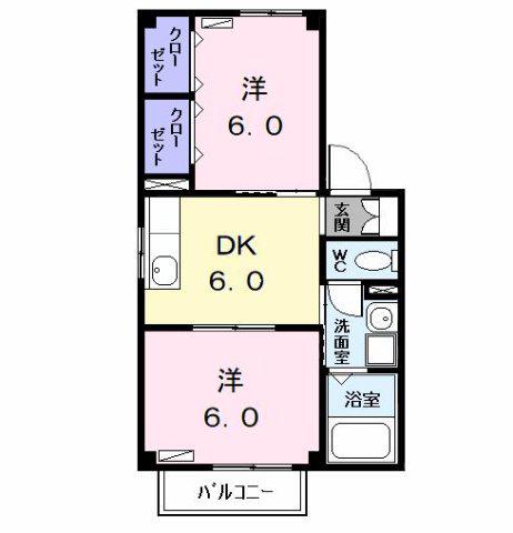 ルミエールK(2DK/2階)の間取り写真