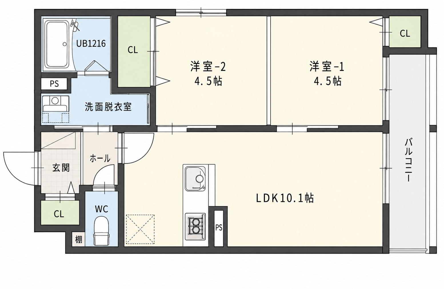 O NE KISHIWADA(2LDK/2階)の間取り写真