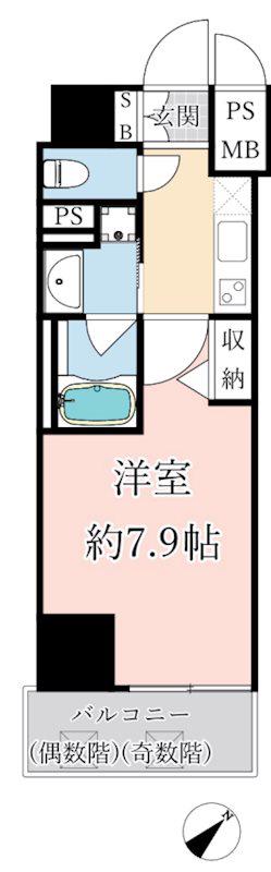 アルファレガロ神戸元町(1K/12階)の間取り写真