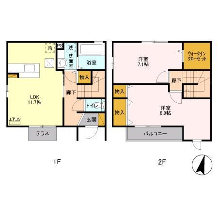 シャテーニュ A(2LDK/1階)の間取り写真