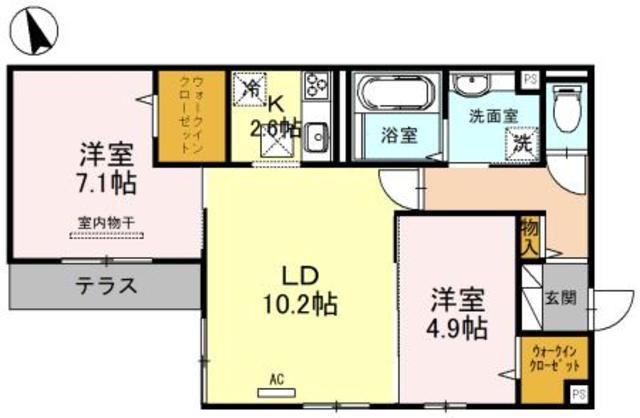 近鉄南大阪線 河堀口駅 徒歩3分 3階建 築5年(2LDK/2階)の間取り写真