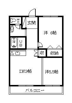 エーコーパティオス永山B棟(2DK/3階)の間取り写真