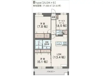 CREA仲町台(2SLDK/1階)の間取り写真