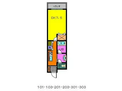 ヴィレッジホーレット(1K/3階)の間取り写真