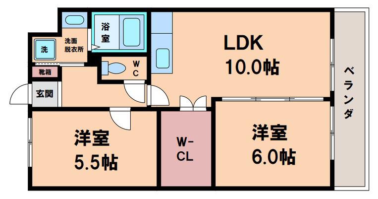 キューピッドコート(2LDK/2階)の間取り写真