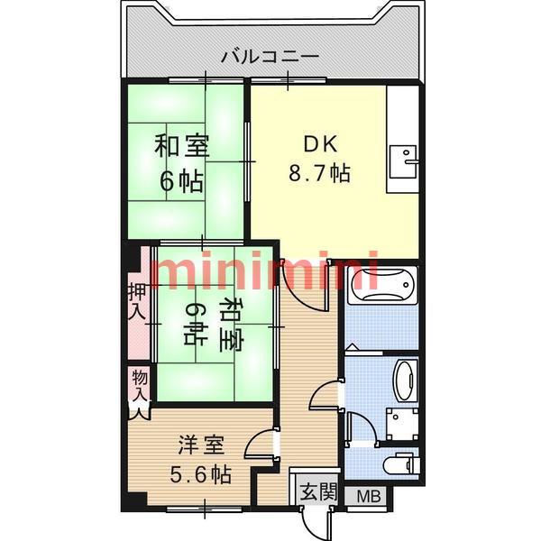 ウエストハイツP1(3DK/5階)の間取り写真
