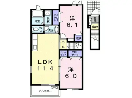 カーサグラートI(2LDK/2階)の間取り写真