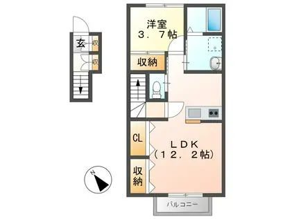 カノッサ茄子川(1LDK/2階)の間取り写真