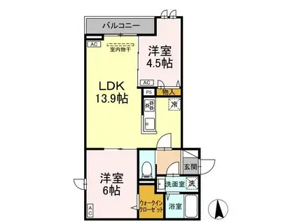 セレスティア六町II(2LDK/2階)の間取り写真