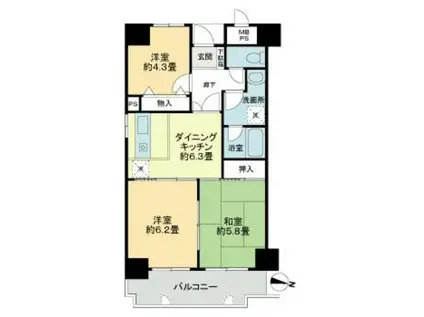 ライオンズマンション和泉上町(3DK/3階)の間取り写真