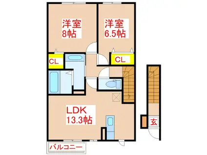 パティオ ルーチェA棟(2LDK/2階)の間取り写真