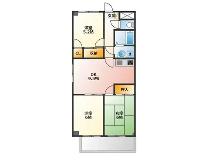 ディアコートツジ(3DK/4階)の間取り写真