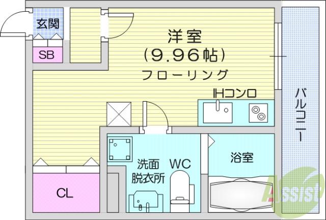 メリディアン鶴ヶ谷(ワンルーム/3階)の間取り写真