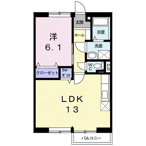 プリオール実丸B(1LDK/2階)の間取り写真