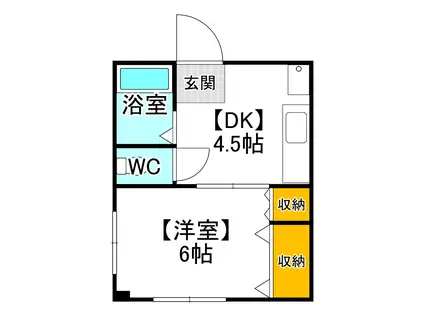 塩見ビル(1DK/2階)の間取り写真