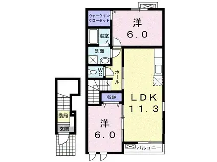 カーサ・アルドーレII(2LDK/2階)の間取り写真