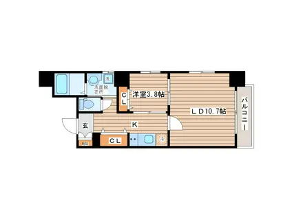 カスタリア一番町ウエスト(1LDK/2階)の間取り写真