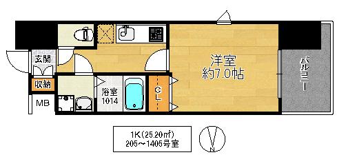 フォレストガーデン今福鶴見IV(1K/14階)の間取り写真