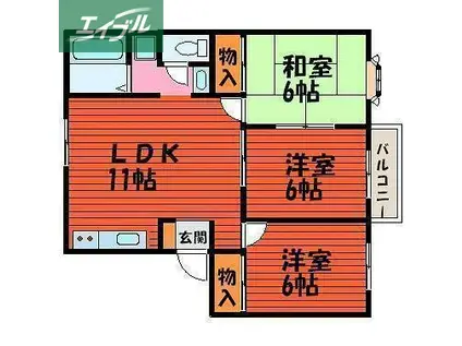ファミーユ平野A(3LDK/2階)の間取り写真