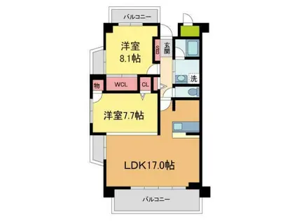 セリシール夙川苦楽園(2LDK/5階)の間取り写真