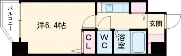 YKハイツ桜町(1K/6階)の間取り写真