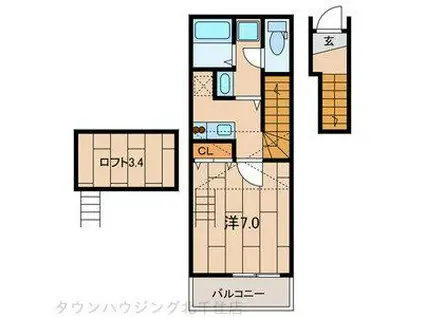 ヒメジオン五反野(1K/2階)の間取り写真