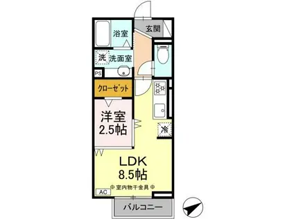 D-CHAMBRE松寺(1LDK/2階)の間取り写真