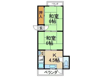 四宮ハイツ交野(2DK/1階)の間取り写真