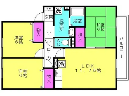 23番館 A棟(3LDK/2階)の間取り写真
