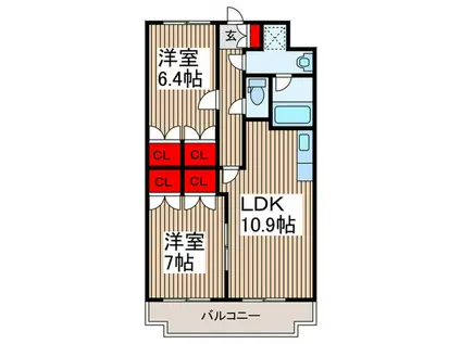 ユナイト(2LDK/1階)の間取り写真