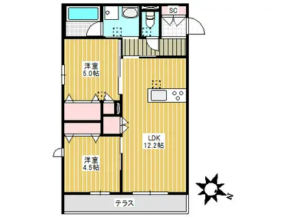 NOBEL中落合(2LDK/1階)の間取り写真
