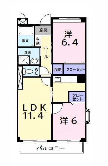 ガーデンプレイスII(2LDK/2階)の間取り写真