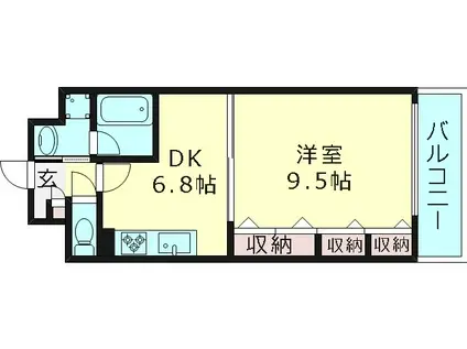 レジディア城北公園(1DK/3階)の間取り写真